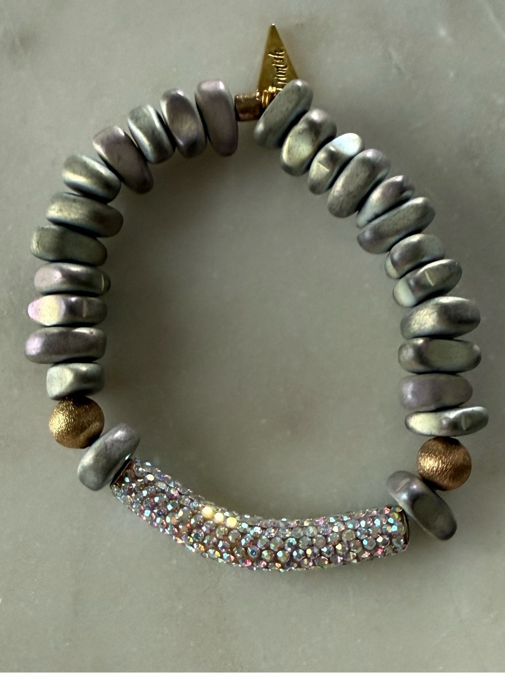 Erimish Iridescent Gray Bead Bracelet with Sparkle Bar New